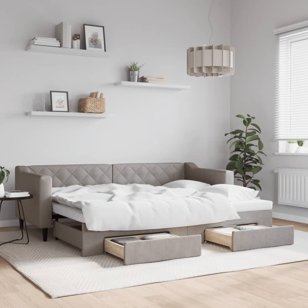 Lit de jour avec gigogne et tiroirs sans matelas taupe 80x200cm - XIOS