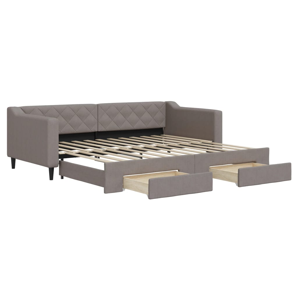 Lit de jour avec gigogne et tiroirs sans matelas taupe 90x200cm - XIOS