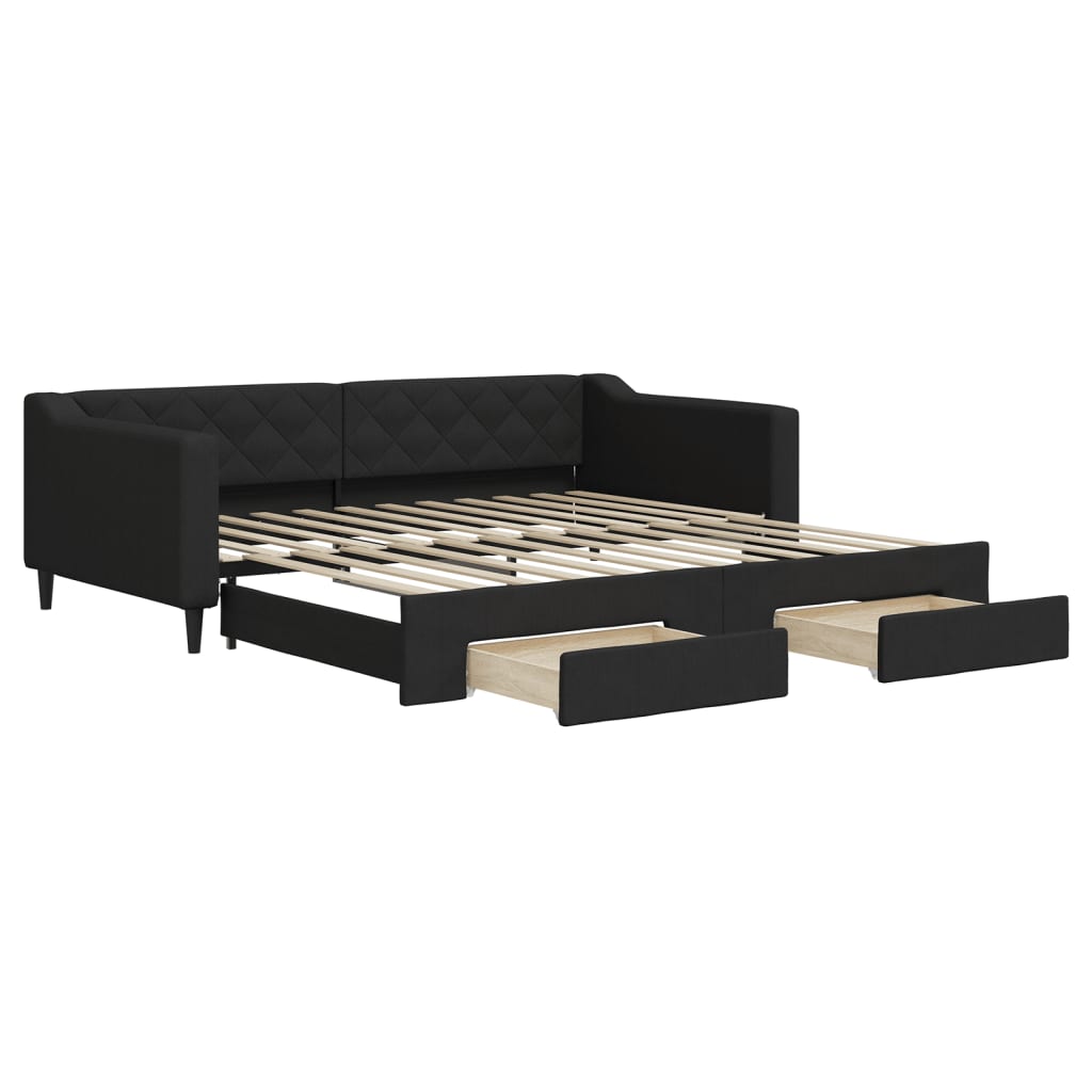 Lit de jour avec gigogne et tiroirs sans matelas noir 100x200cm - XIOS