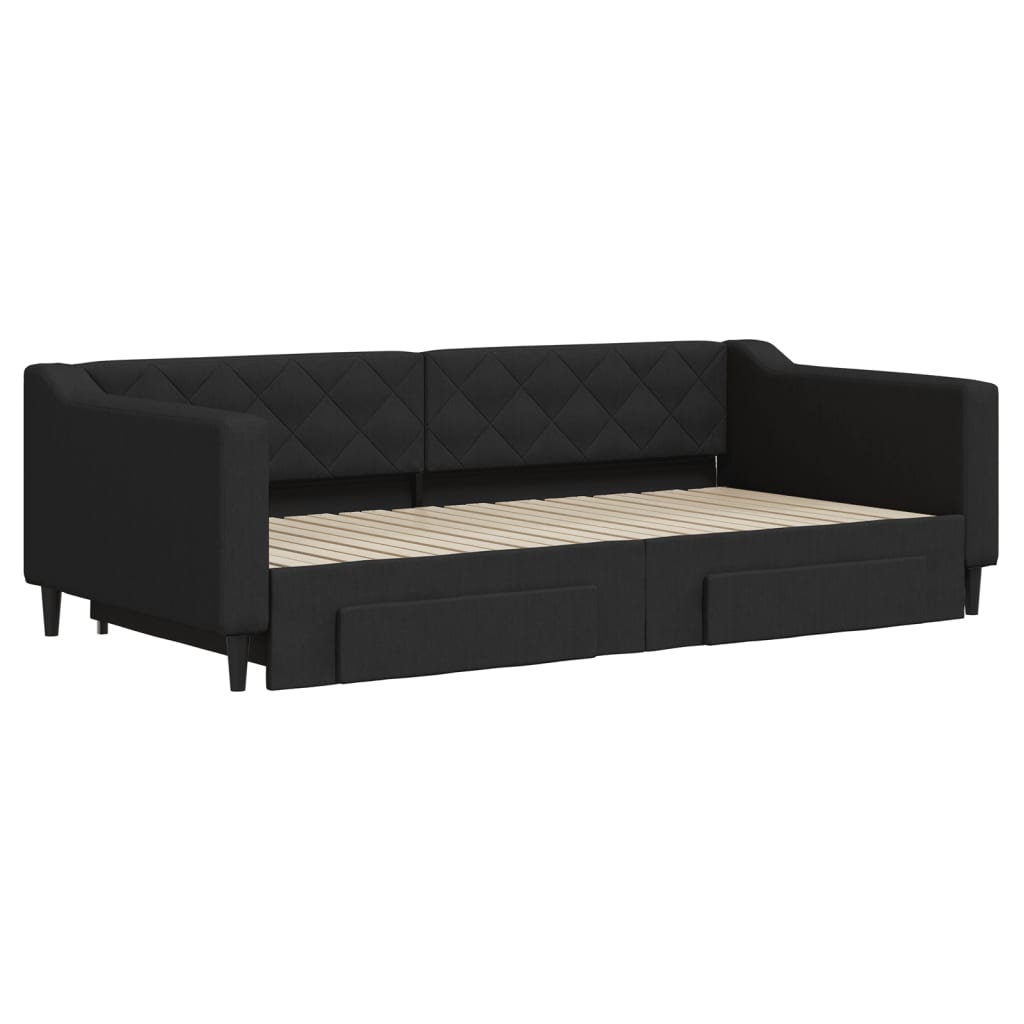 Lit de jour avec gigogne et tiroirs sans matelas noir 100x200cm - XIOS