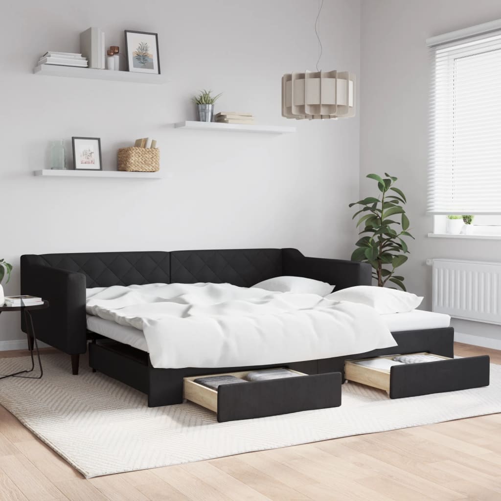 Lit de jour avec gigogne et tiroirs sans matelas noir 100x200cm - XIOS