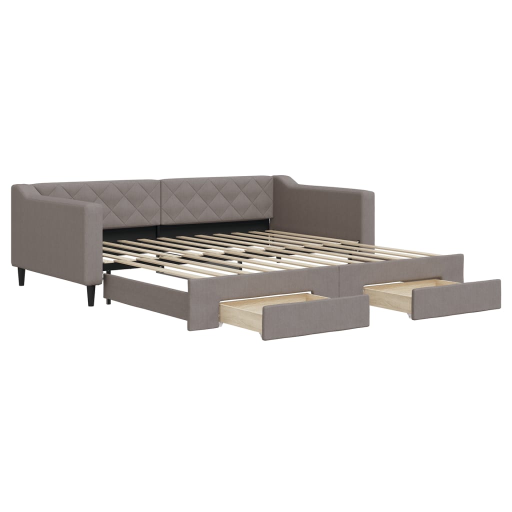 Lit de jour avec gigogne et tiroirs taupe 100x200 cm tissu - XIOS