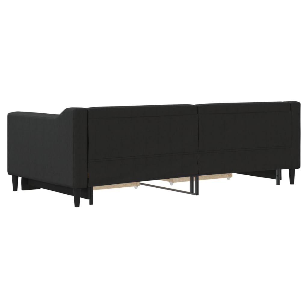 Lit de jour avec gigogne et tiroirs noir 90x190 cm tissu