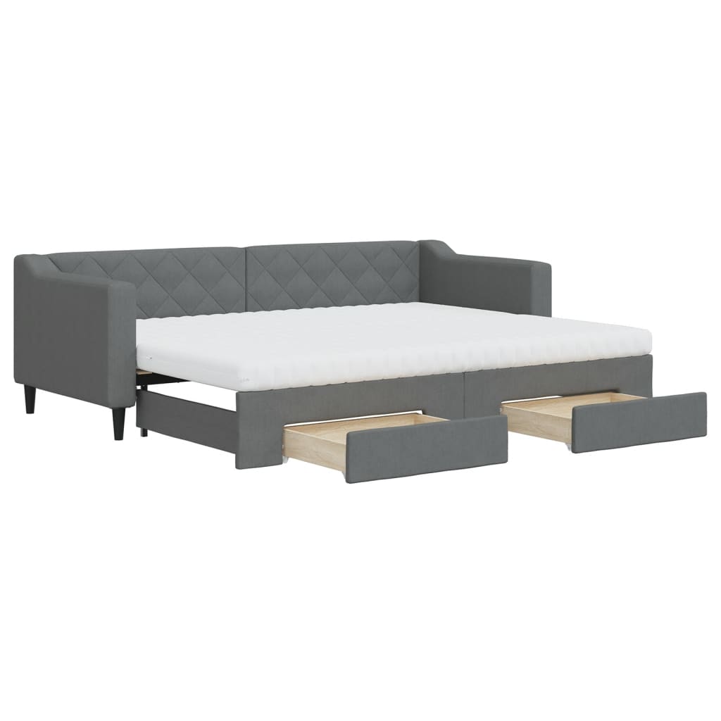 Lit de jour avec gigogne et tiroirs gris foncé 80x200 cm tissu - XIOS