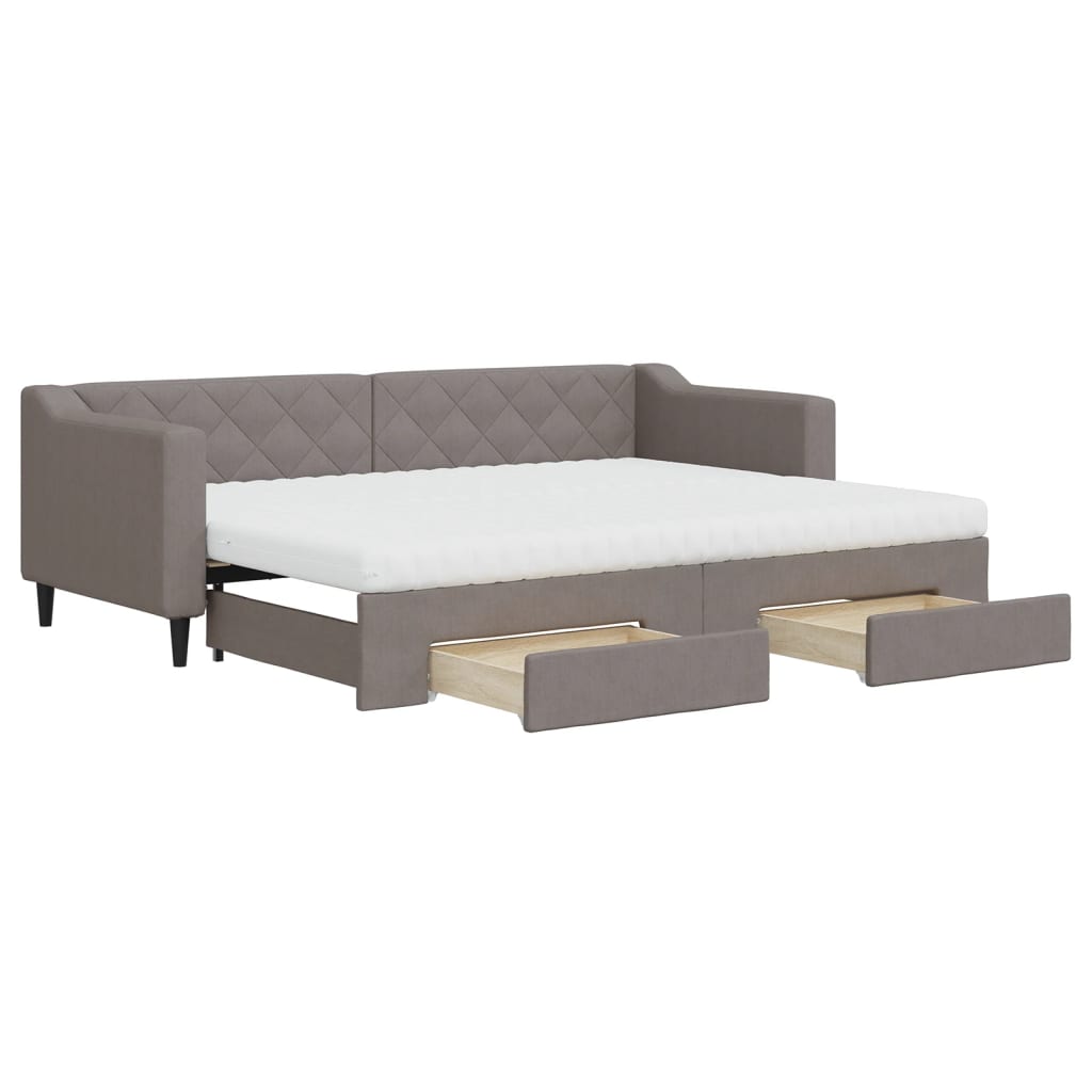 Lit de jour avec gigogne et tiroirs taupe 80x200 cm tissu