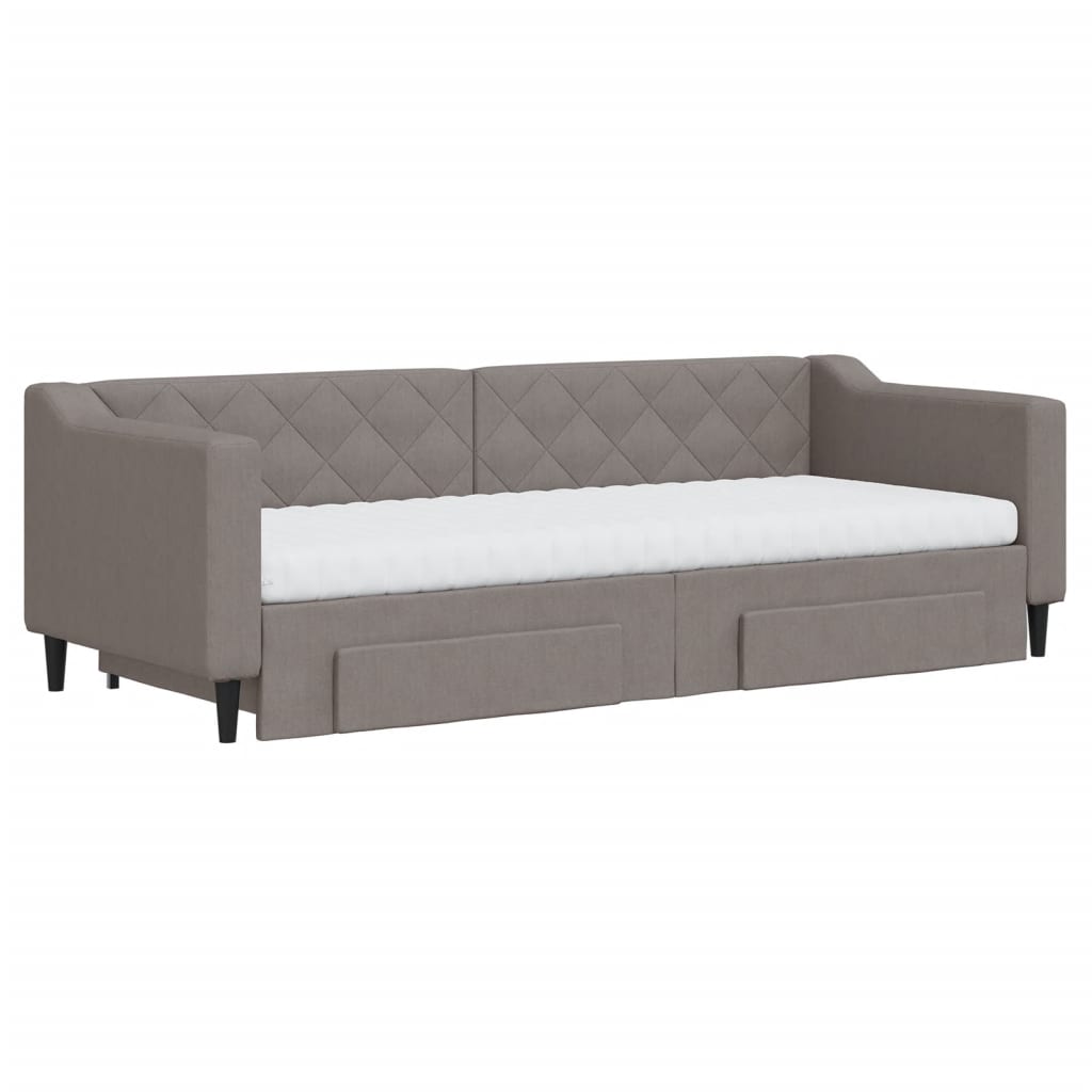Lit de jour avec gigogne et tiroirs taupe 80x200 cm tissu