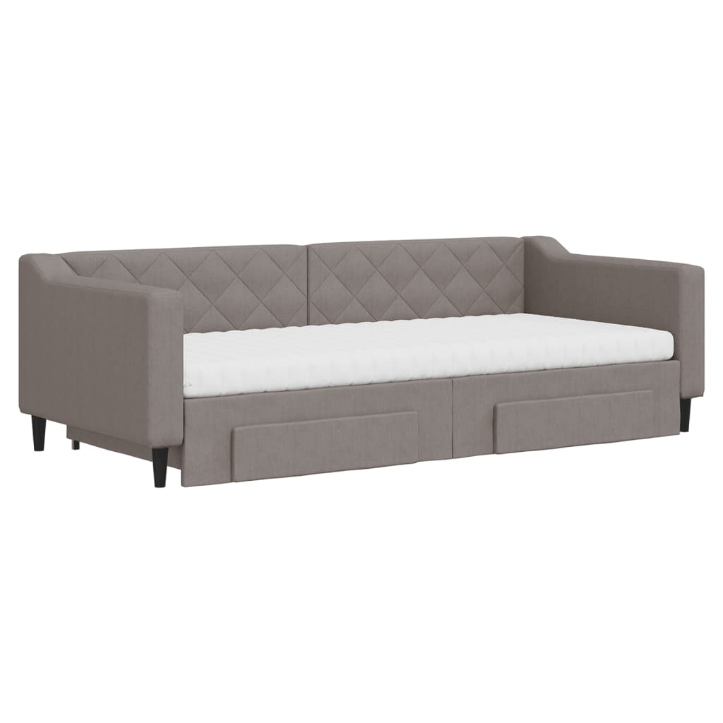 Lit de jour avec gigogne et tiroirs taupe 90x200 cm tissu