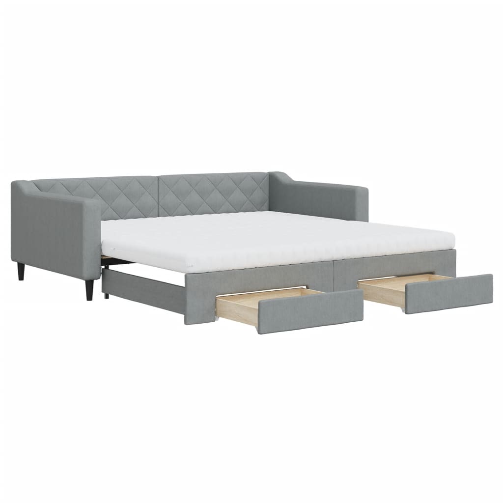 Lit de jour avec gigogne et tiroirs gris clair 100x200 cm tissu - XIOS