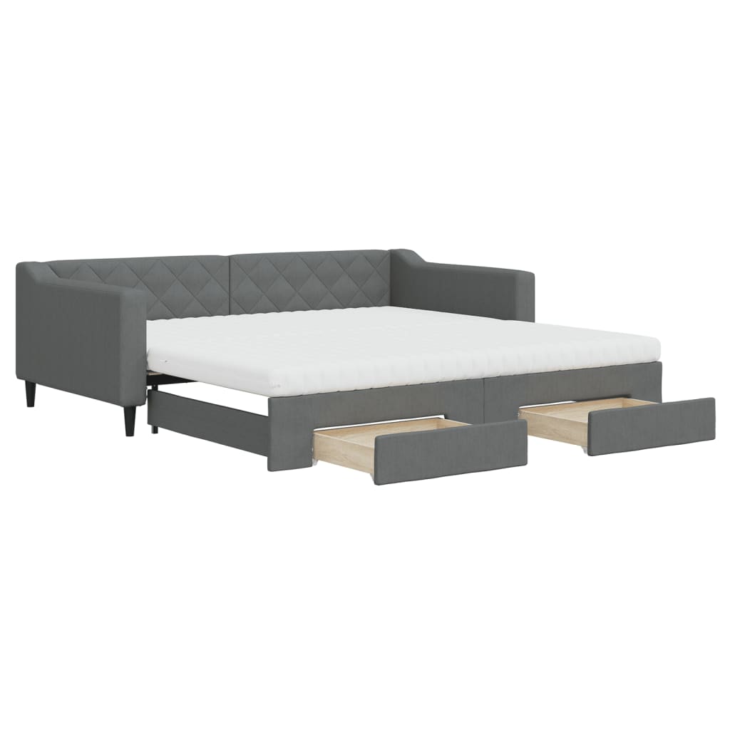 Lit de jour avec gigogne et tiroirs gris foncé 100x200 cm tissu - XIOS