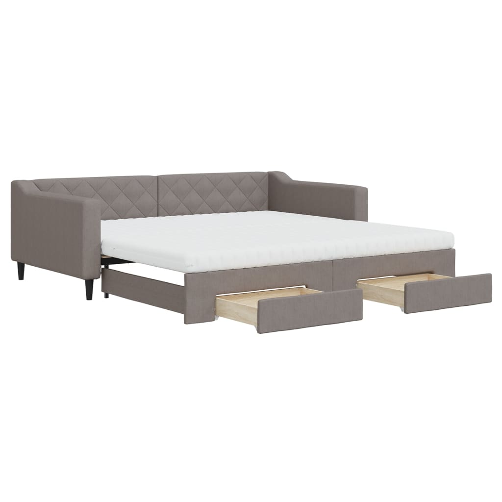 Lit de jour avec gigogne et tiroirs taupe 100x200 cm tissu - XIOS