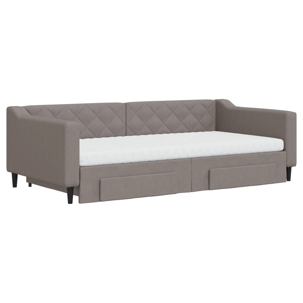 Lit de jour avec gigogne et tiroirs taupe 100x200 cm tissu - XIOS