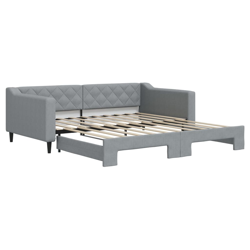 Lit de jour avec lit gigogne gris clair 100x190 cm tissu