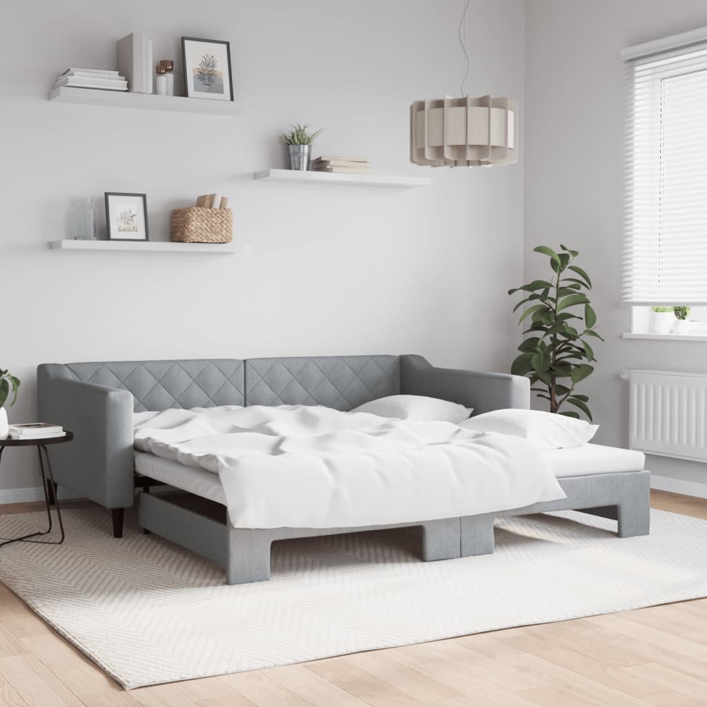 Lit de jour avec lit gigogne gris clair 100x190 cm tissu