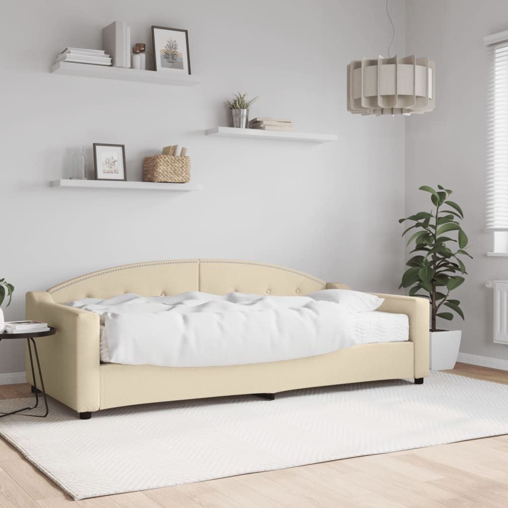 Lit de jour avec matelas crème 90x200 cm tissu - XIOS