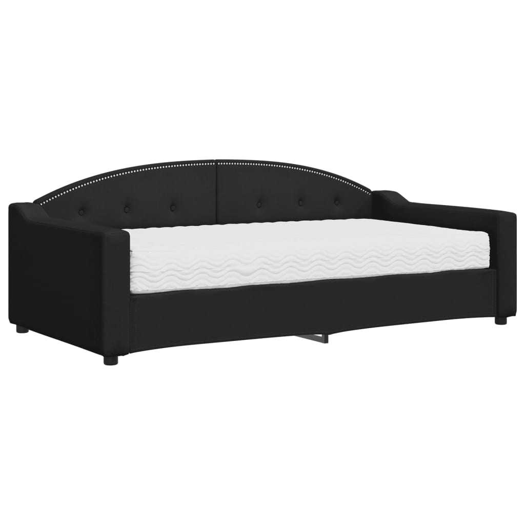 Lit de jour avec matelas noir 90x190 cm tissu