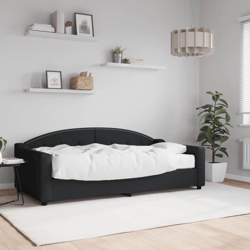Lit de jour avec matelas noir 90x190 cm tissu
