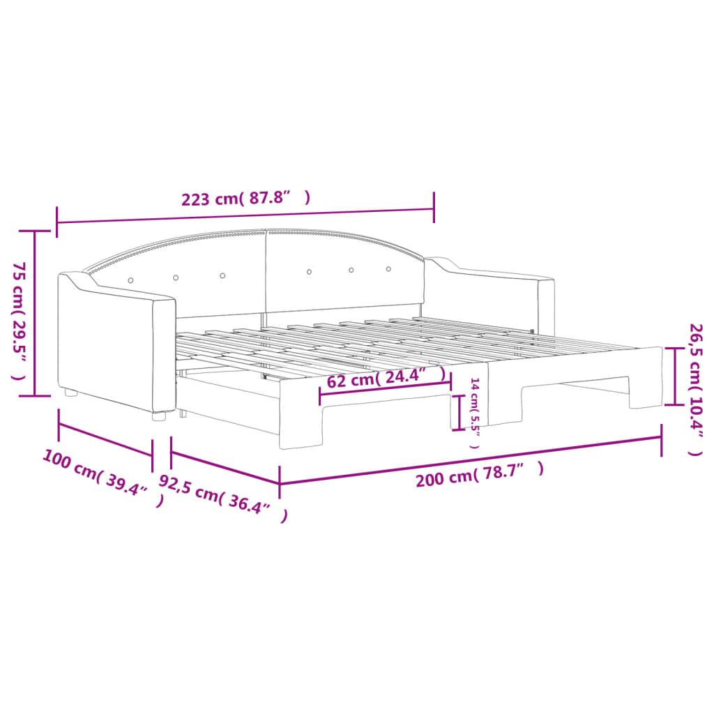 Lit de jour avec gigogne sans matelas gris foncé 90x200 cm - XIOS