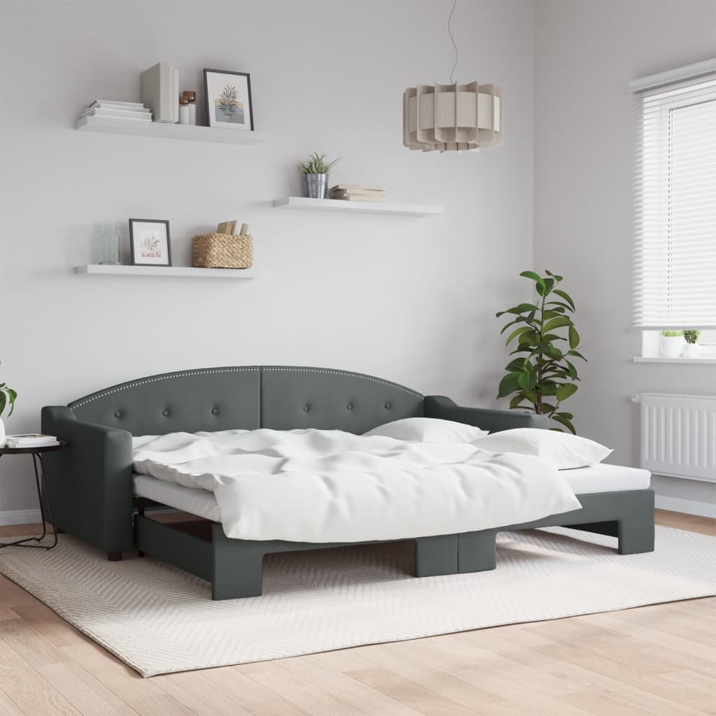 Lit de jour avec gigogne sans matelas gris foncé 90x200 cm - XIOS