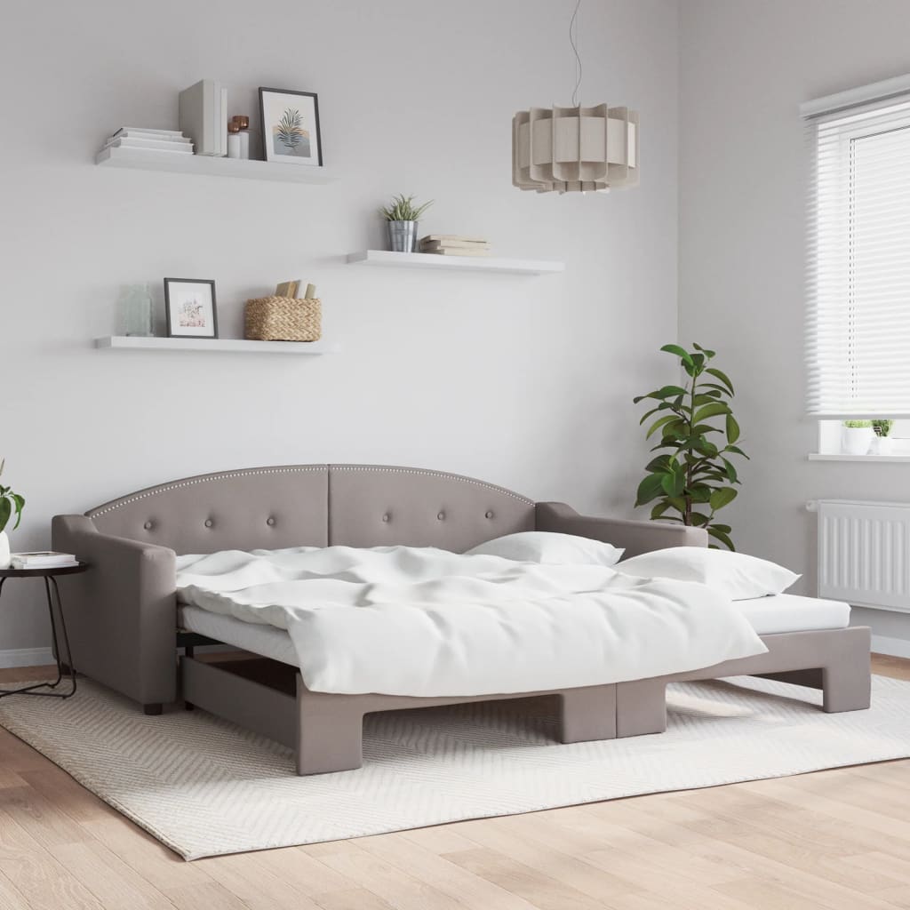 Lit de jour avec lit gigogne taupe 100x200 cm tissu - XIOS