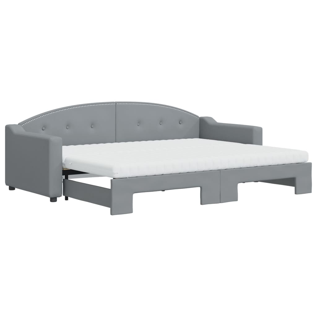Lit de jour avec gigogne et matelas gris clair 80x200 cm tissu - XIOS