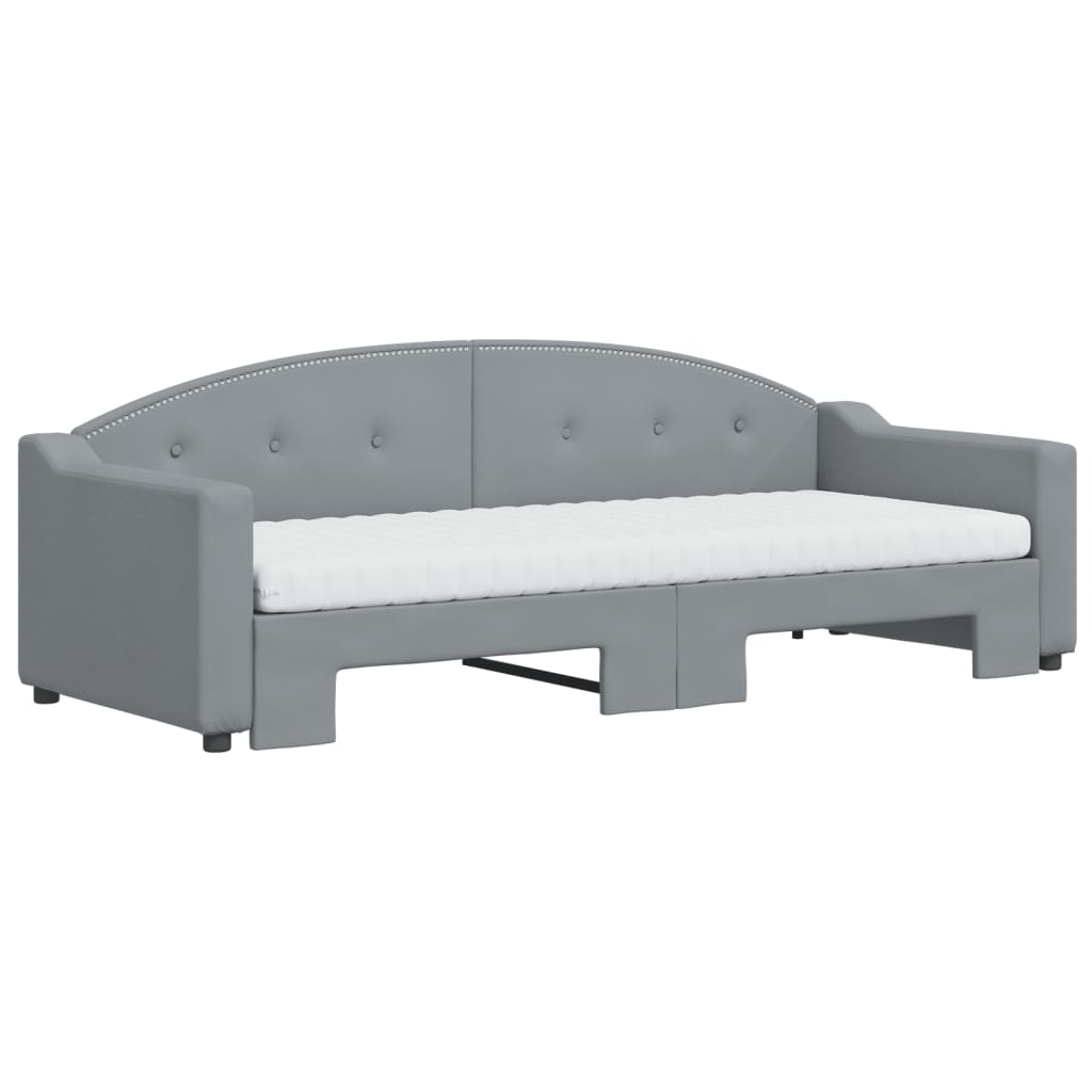 Lit de jour avec gigogne et matelas gris clair 80x200 cm tissu - XIOS