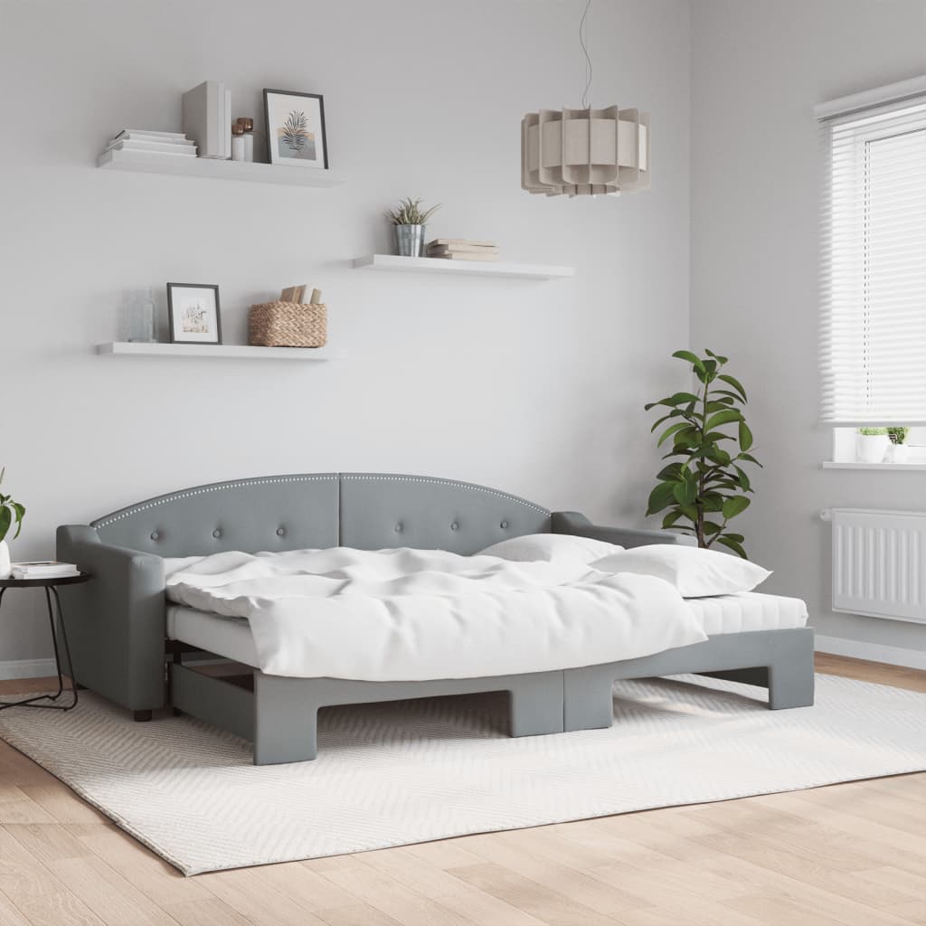 Lit de jour avec gigogne et matelas gris clair 80x200 cm tissu - XIOS