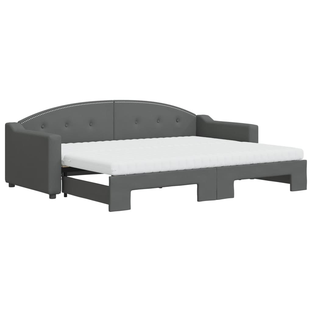 Lit de jour avec gigogne et matelas gris foncé 80x200 cm tissu - XIOS