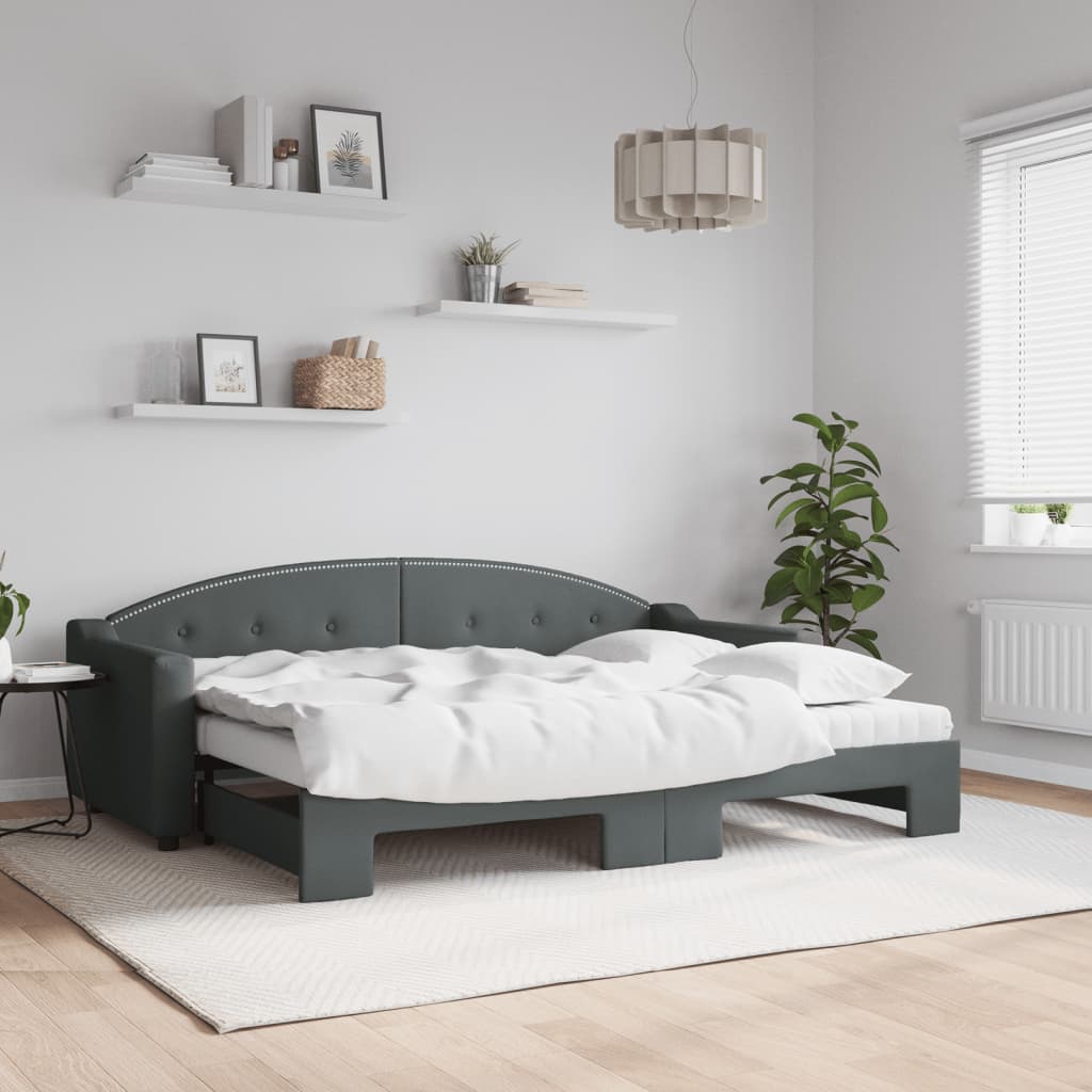 Lit de jour avec gigogne et matelas gris foncé 80x200 cm tissu - XIOS