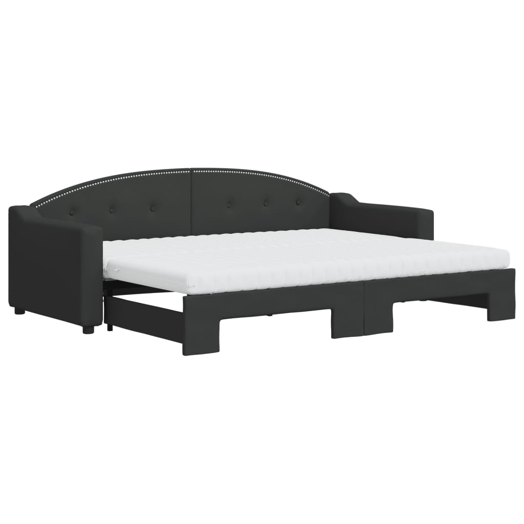 Lit de jour avec lit gigogne et matelas noir 80x200 cm tissu - XIOS