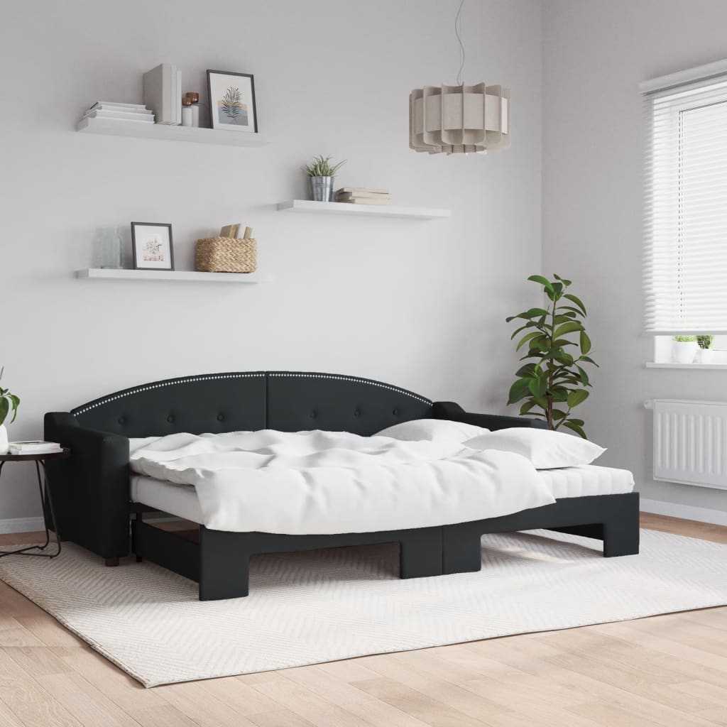Lit de jour avec lit gigogne et matelas noir 80x200 cm tissu - XIOS