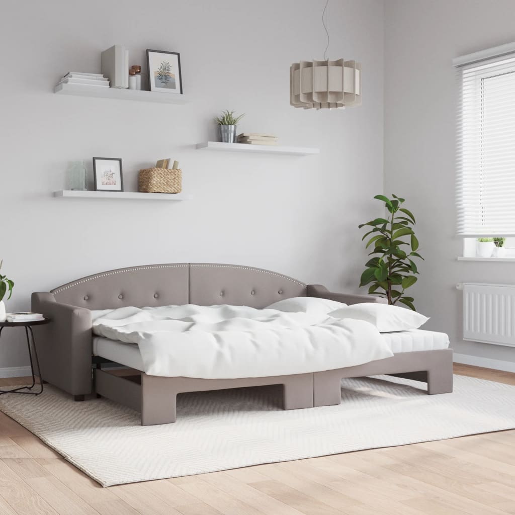 Lit de jour avec gigogne et matelas taupe 80x200 cm tissu - XIOS