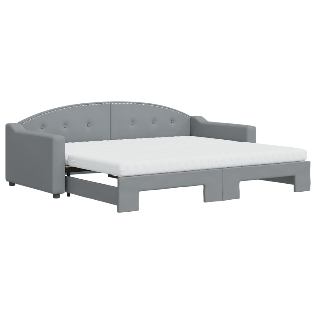 Lit de jour avec gigogne et matelas gris clair 90x200 cm tissu - XIOS