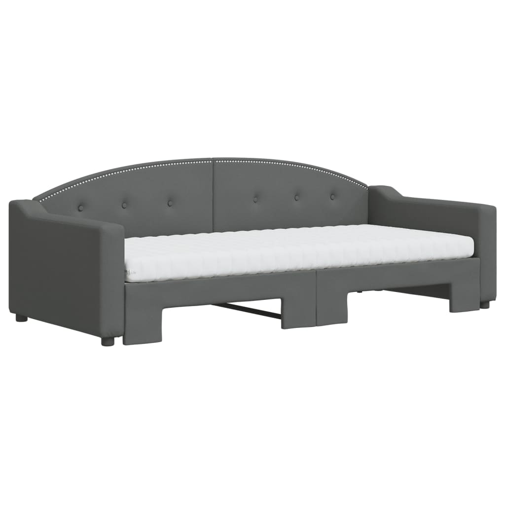 Lit de jour avec gigogne et matelas gris foncé 90x200 cm tissu