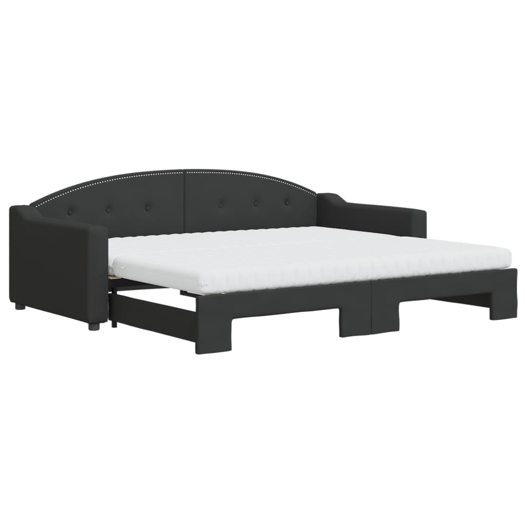 Lit de jour avec gigogne et matelas noir 90x200 cm tissu