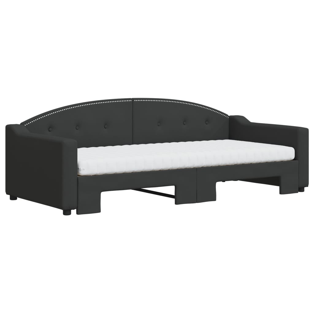 Lit de jour avec gigogne et matelas noir 90x200 cm tissu