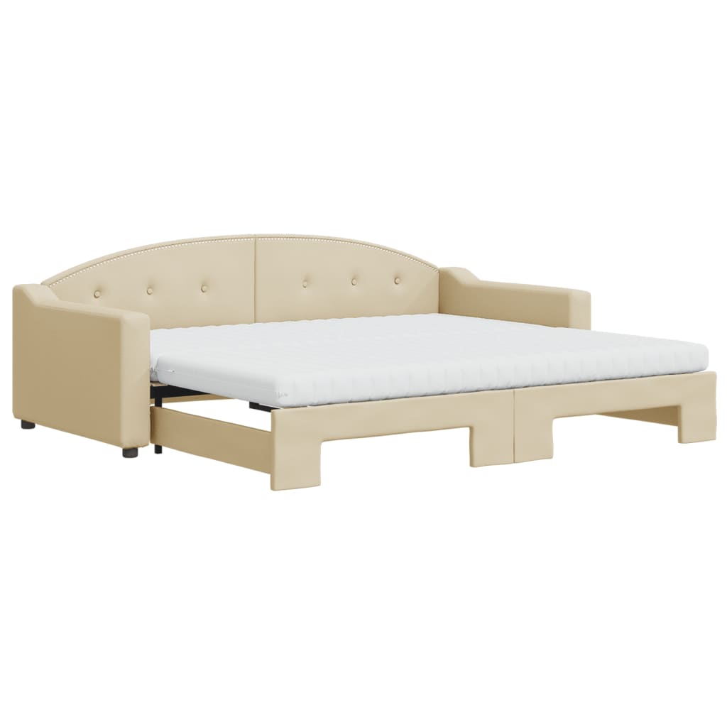 Lit de jour avec gigogne et matelas crème 90x200 cm tissu - XIOS