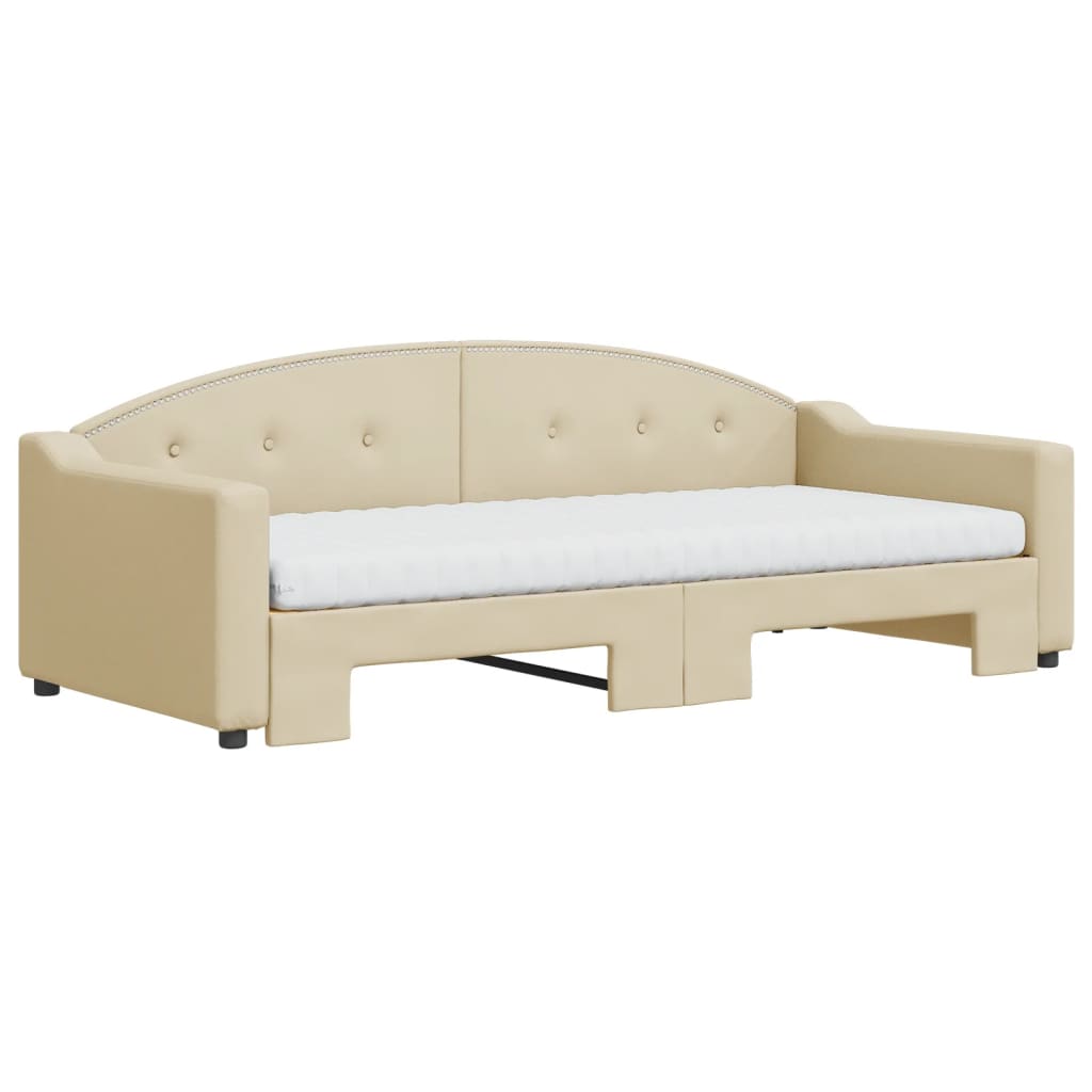 Lit de jour avec gigogne et matelas crème 90x200 cm tissu - XIOS
