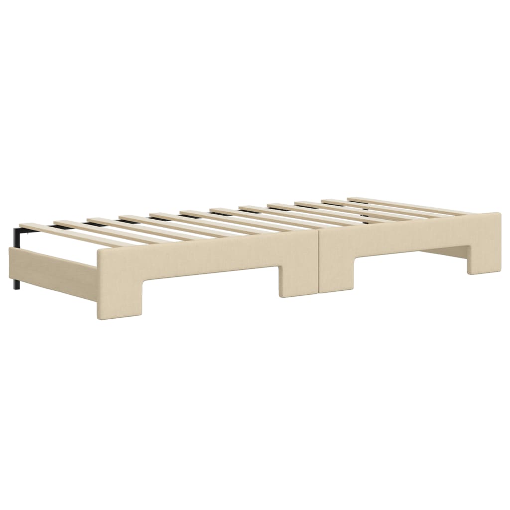 Lit de jour avec gigogne et matelas crème 90x200 cm tissu - XIOS