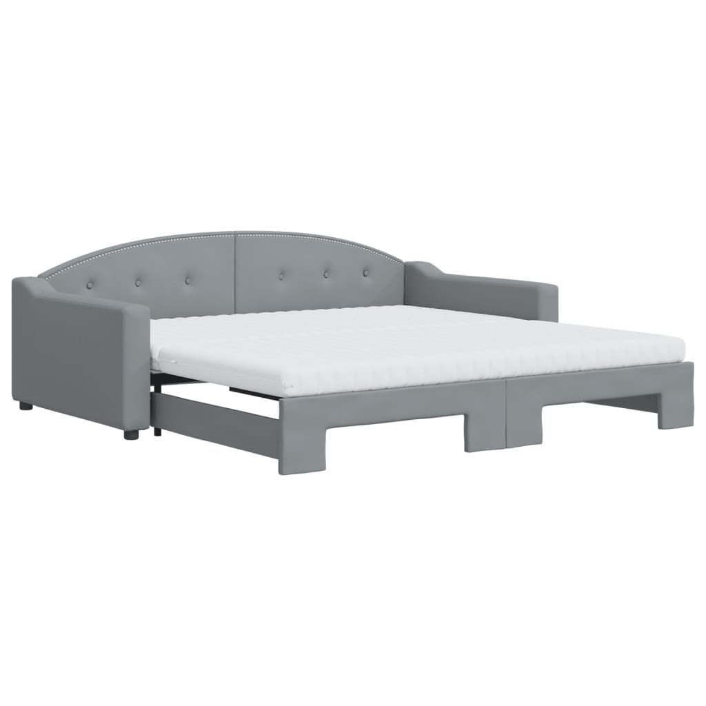 Lit de jour avec gigogne et matelas gris clair 100x200 cm tissu - XIOS