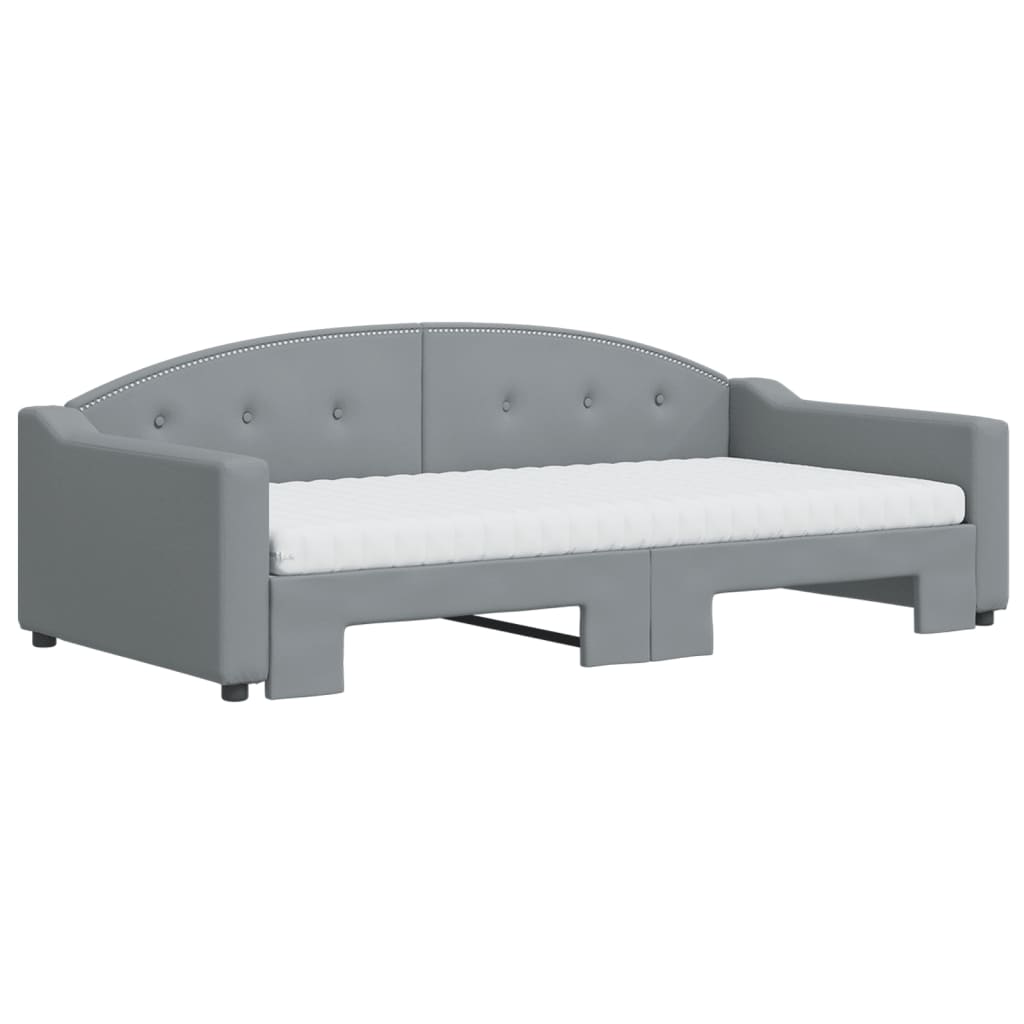 Lit de jour avec gigogne et matelas gris clair 100x200 cm tissu - XIOS