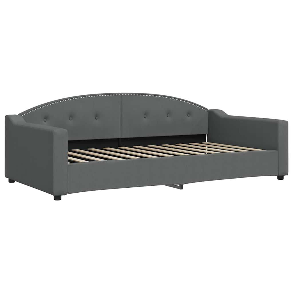 Lit de jour avec gigogne et matelas gris foncé 100x200 cm tissu - XIOS