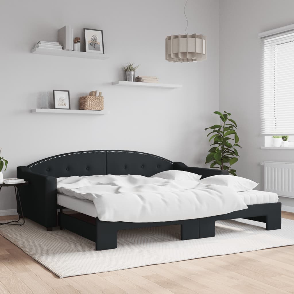Lit de jour avec gigogne et matelas noir 100x200 cm tissu - XIOS