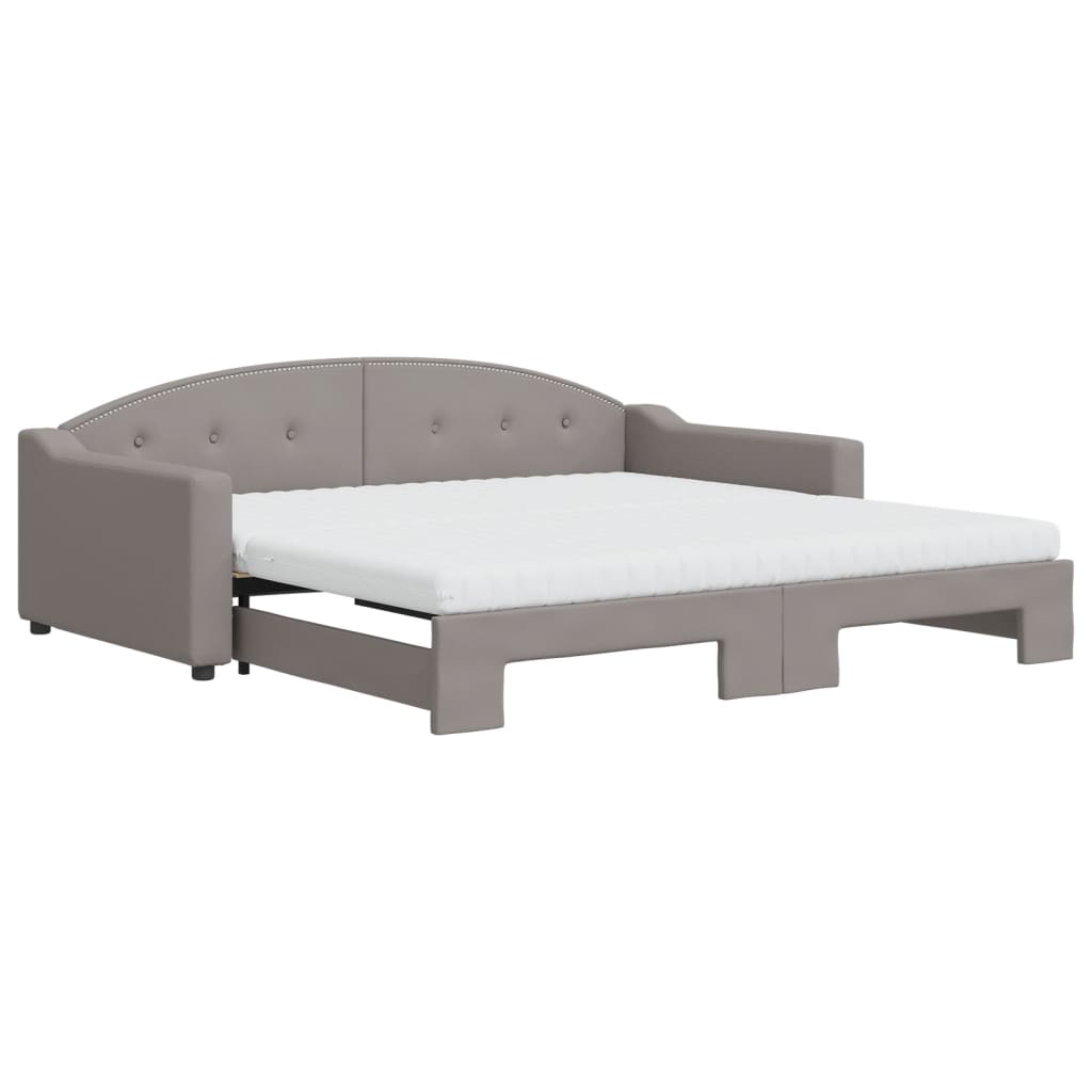 Lit de jour avec gigogne et matelas taupe 100x200 cm tissu - XIOS