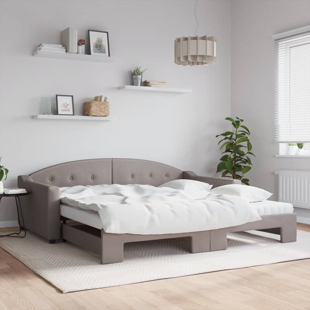 Lit de jour avec gigogne et matelas taupe 100x200 cm tissu - XIOS