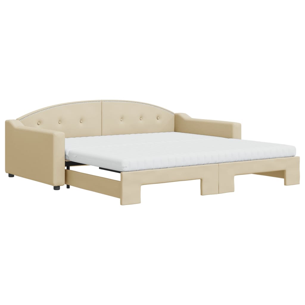 Lit de jour avec gigogne et matelas crème 100x200 cm tissu - XIOS
