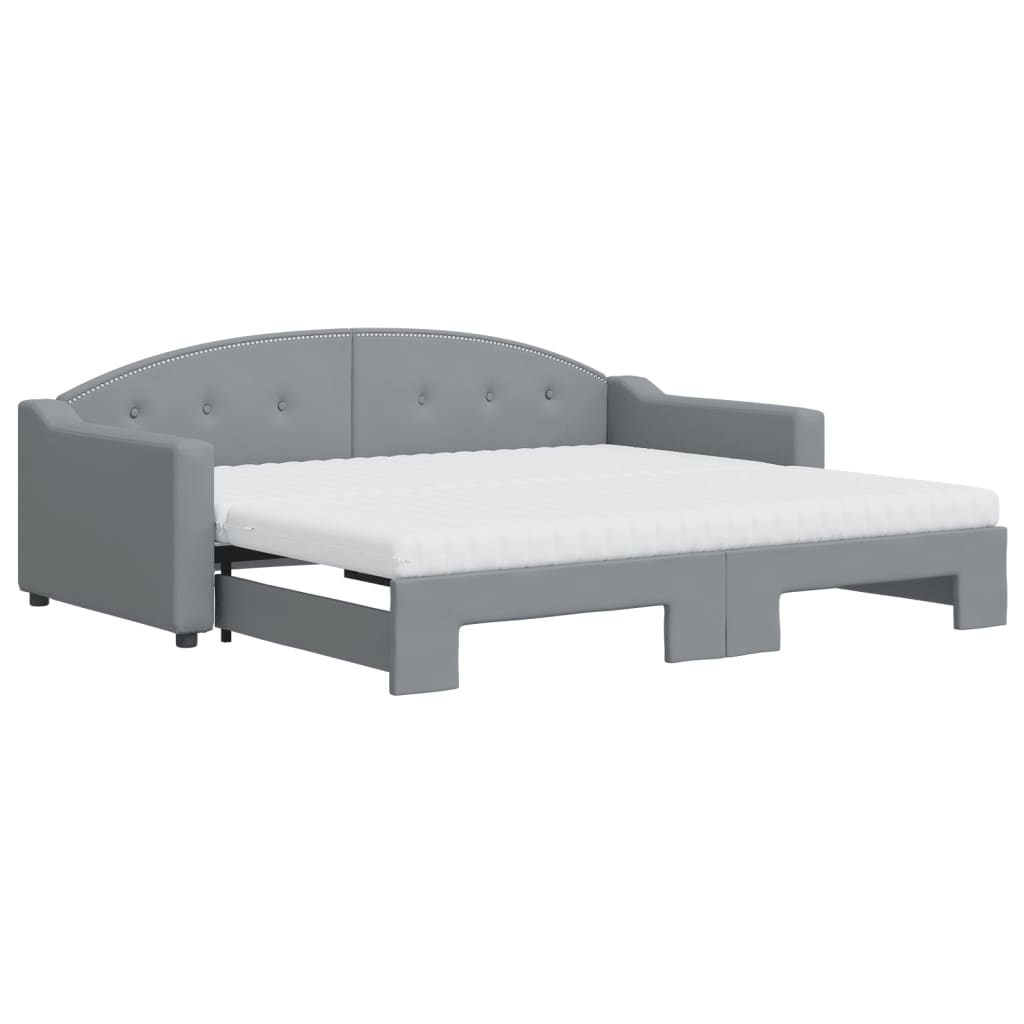 Lit de jour avec gigogne et matelas gris clair 90x190 cm tissu - XIOS