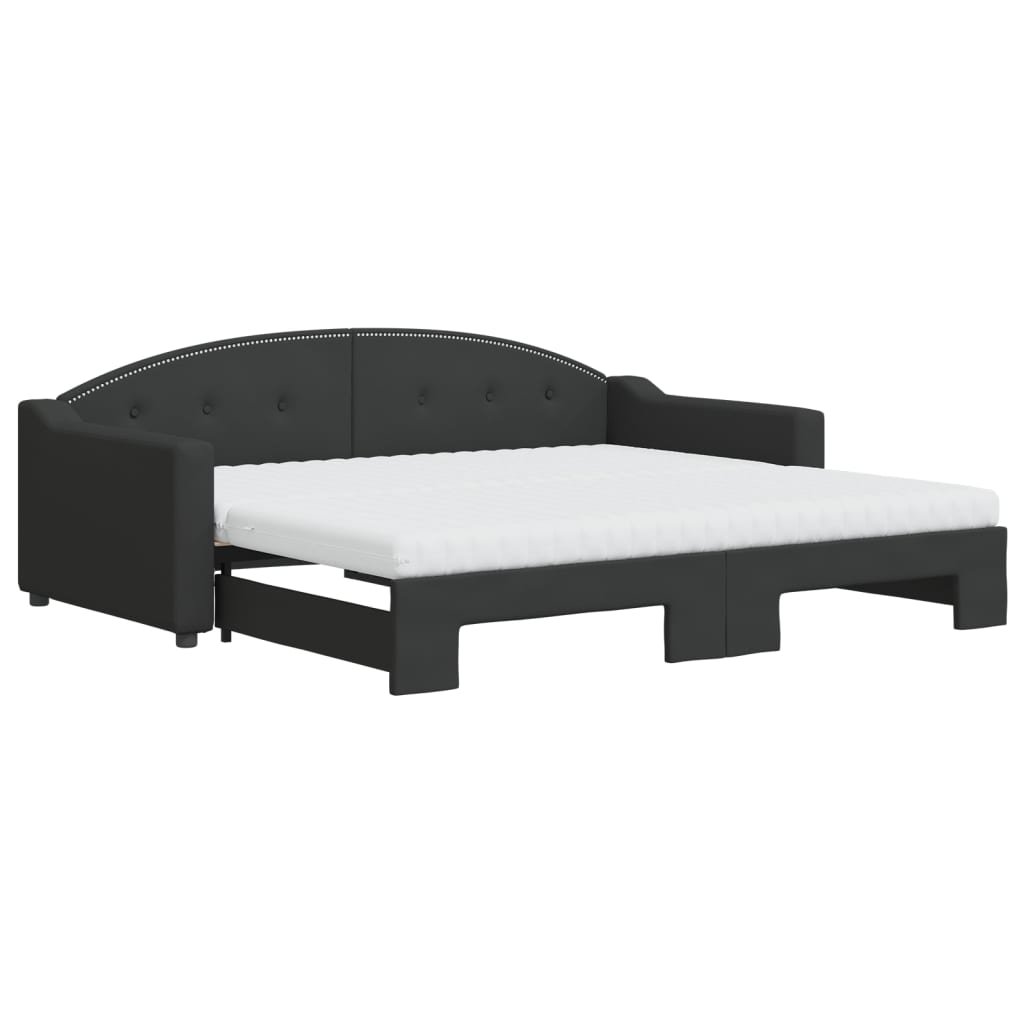 Lit de jour avec gigogne et matelas noir 90x190 cm tissu