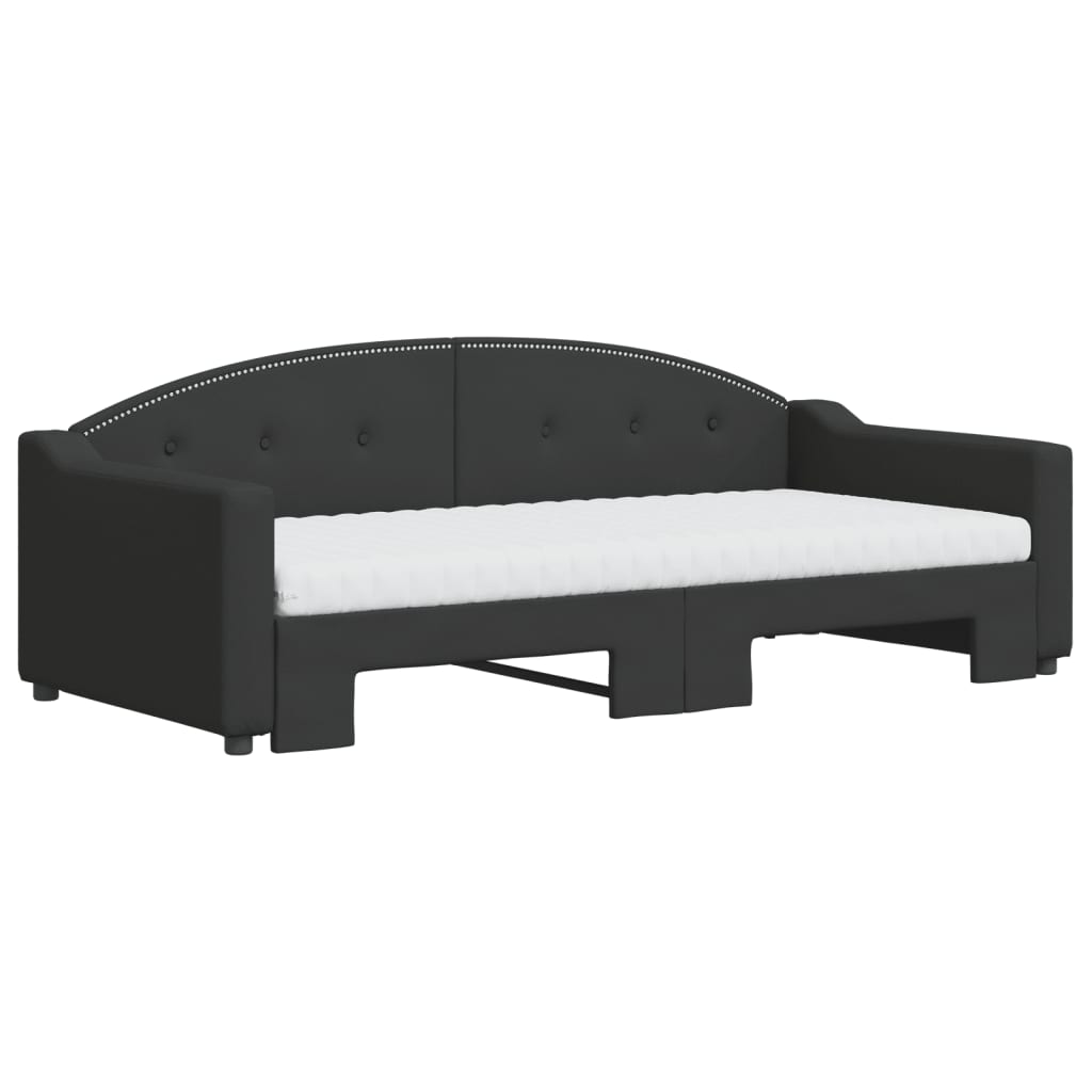Lit de jour avec gigogne et matelas noir 90x190 cm tissu