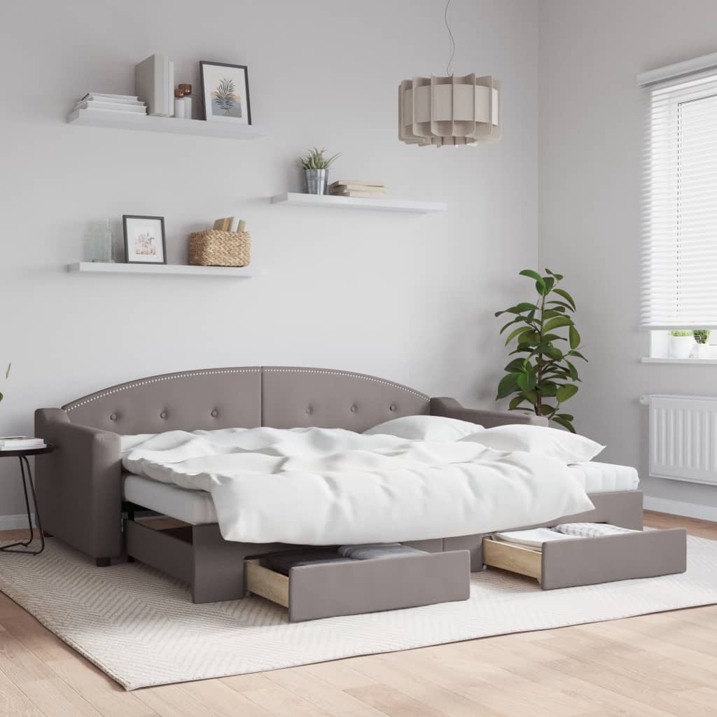 Lit de jour avec gigogne et tiroirs sans matelas taupe 80x200cm - XIOS