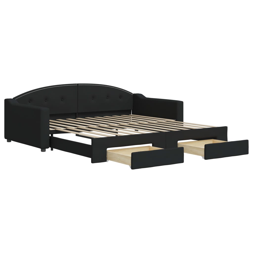 Lit de jour avec gigogne et tiroirs sans matelas noir 100x200cm - XIOS
